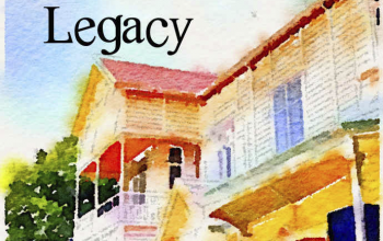 The Rivercliffe Legacy by Dee Ernst cover. A watercoler two story house with bushes.