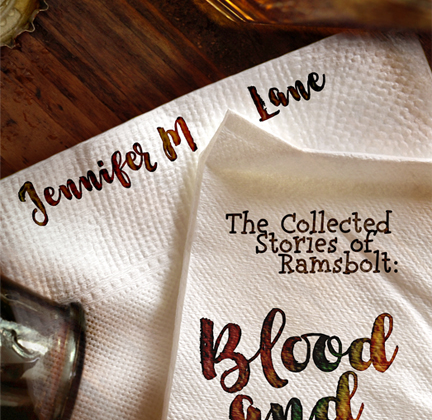 Blood and Sand by Jennifer M. Lane cover with a drink and two napkins on a bar top.