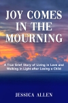 Joy Comes in the Mourning by Jessica Allen. A true grief story of living in love and walking in light after losing a child. Orange sun rays burst through clouds in the sky.